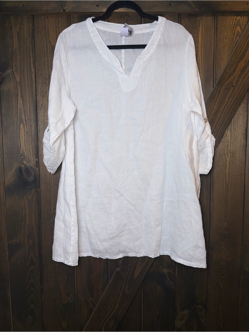 Match Point  White Linen Tunic Long Sleeve Lagenlook Minimalist Coastal Sz L‎